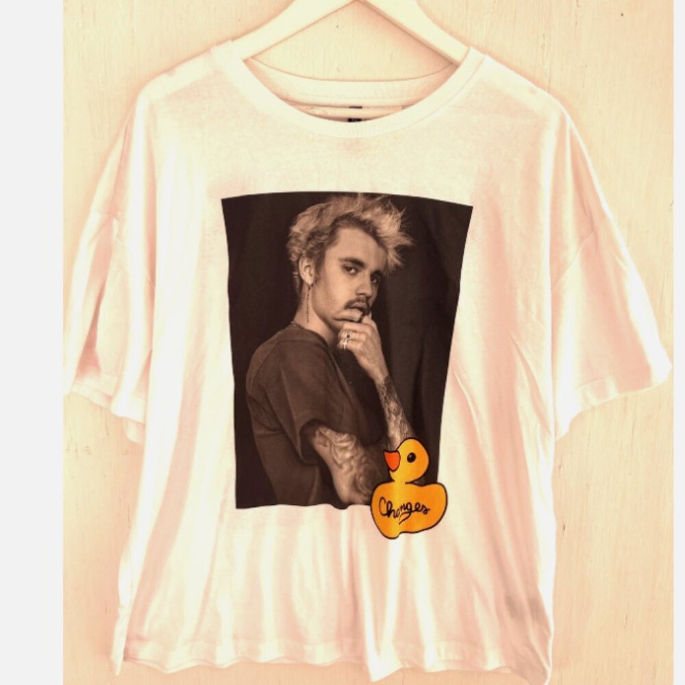 JUSTIN BIEBER Changes Album Concert Tour Double Side Graphic T Shirt H&M Size L